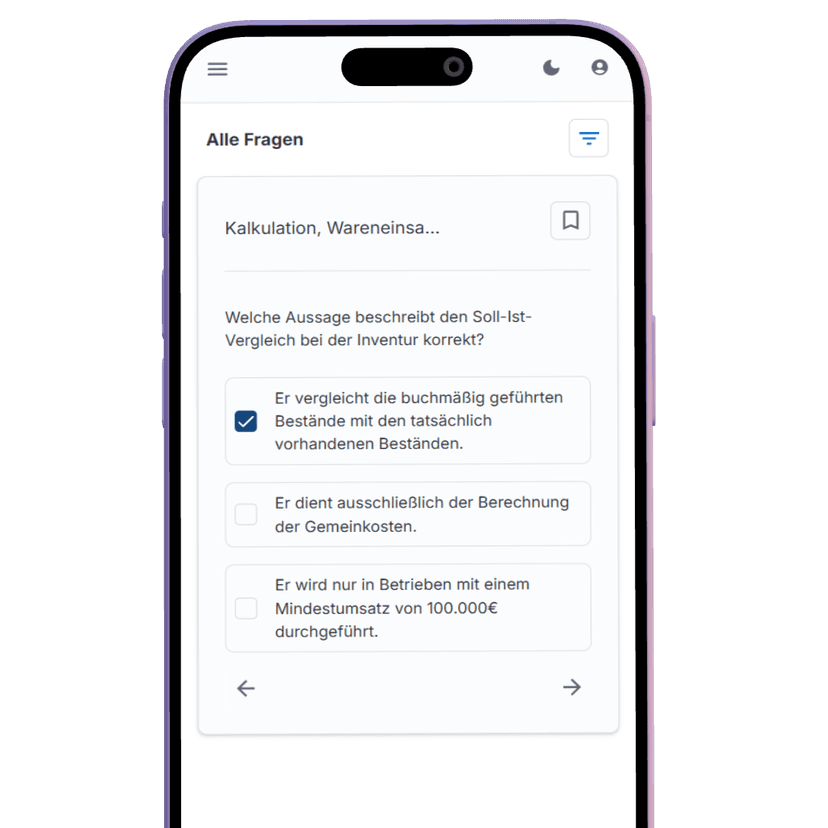 Mobile Screenshots der Lernapp